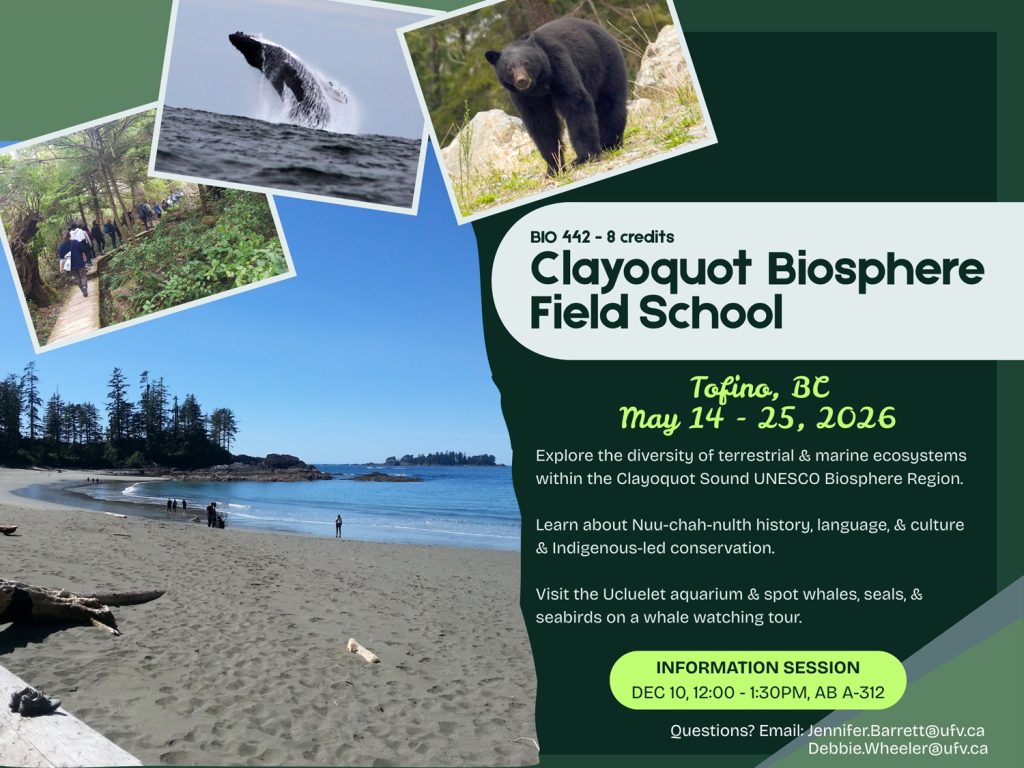 Biology Field School Info Session: WED, DEC 10 @ 12 PM, Room A312