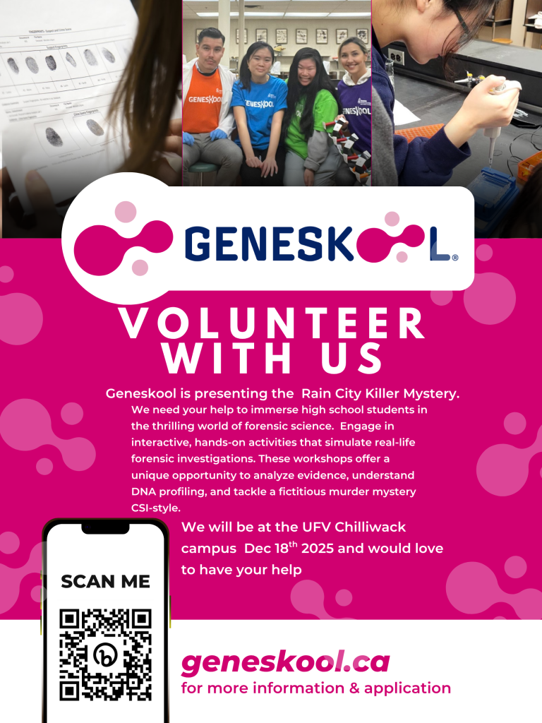 UFV Science Student Volunteer Opportunity: Genome BC Geneskool at CEP – DEC 18